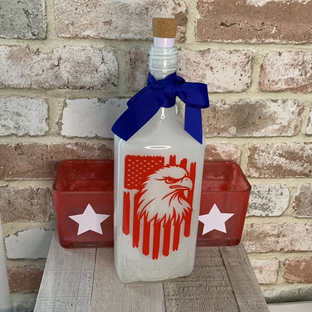 Hand Crafted Patriotic Eagle Lighted Bottle